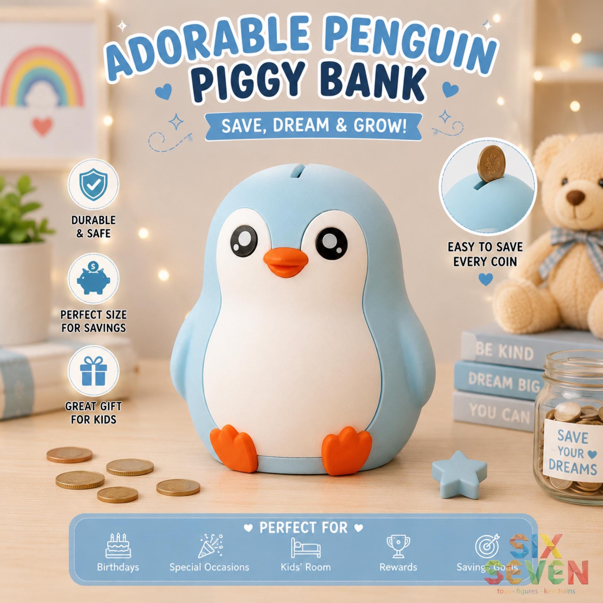 Penguin Piggy Bank for Kids