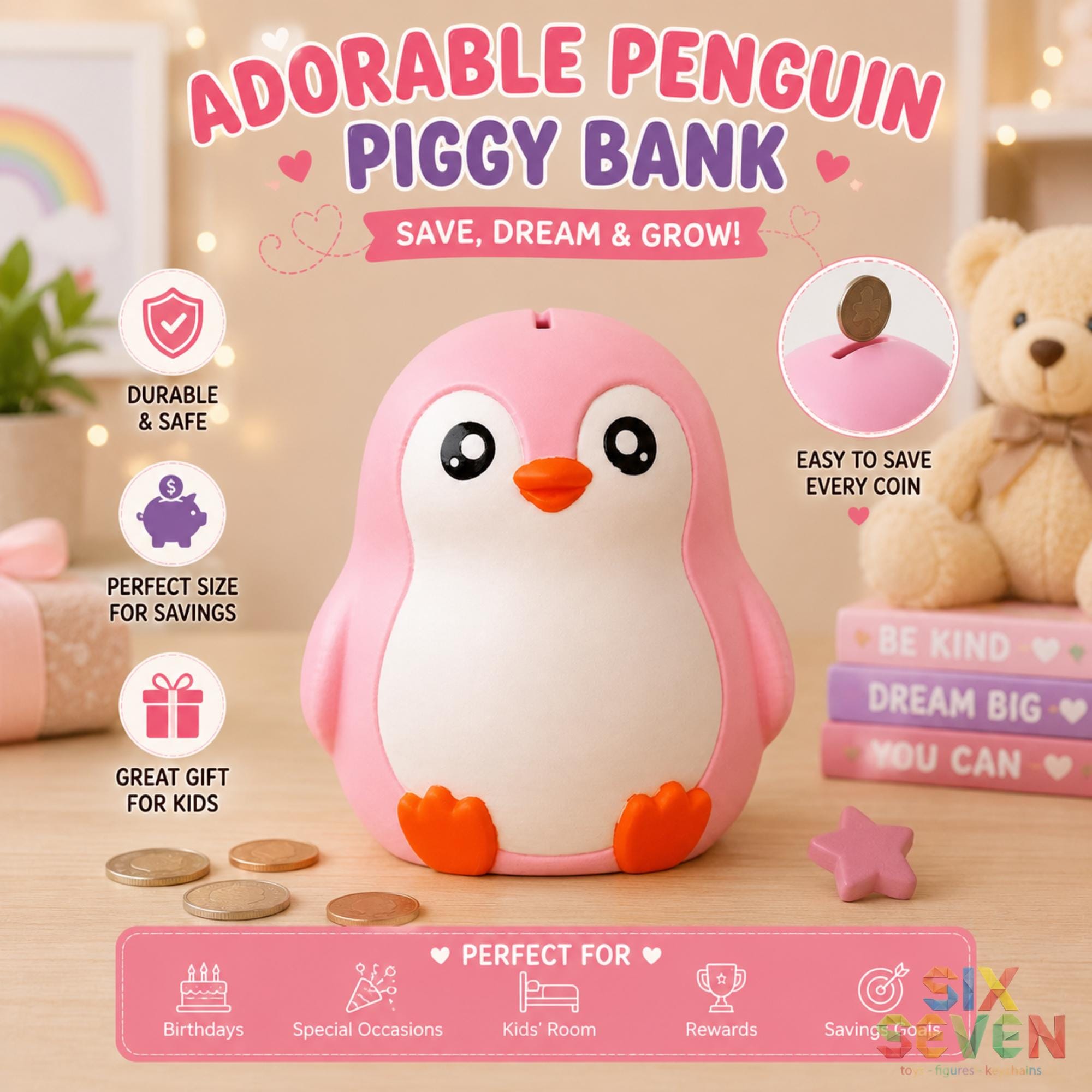 Penguin Piggy Bank for Kids