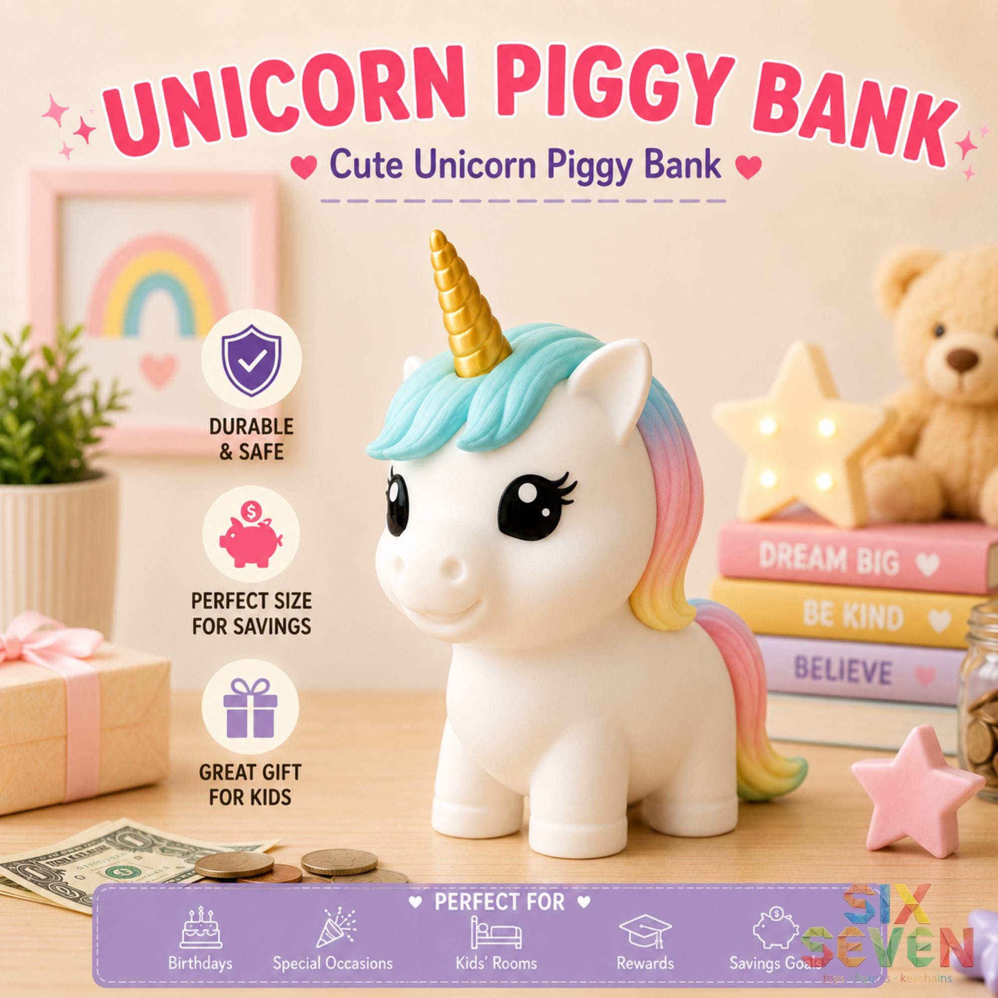 Unicorn Piggy Bank for Kids
