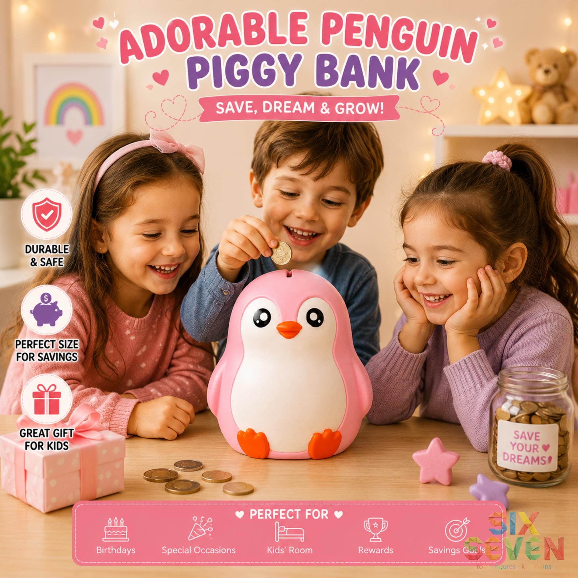 Penguin Piggy Bank for Kids